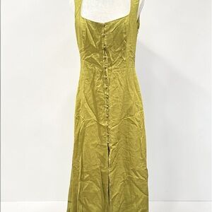 ZARA Olive-Tone Linen-Blend Dress with Square Neckline